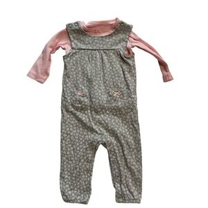 Carters Baby Girl 6 Months 2 Piece Set Pink Bodysuit Gray Floral Jumper Outfit